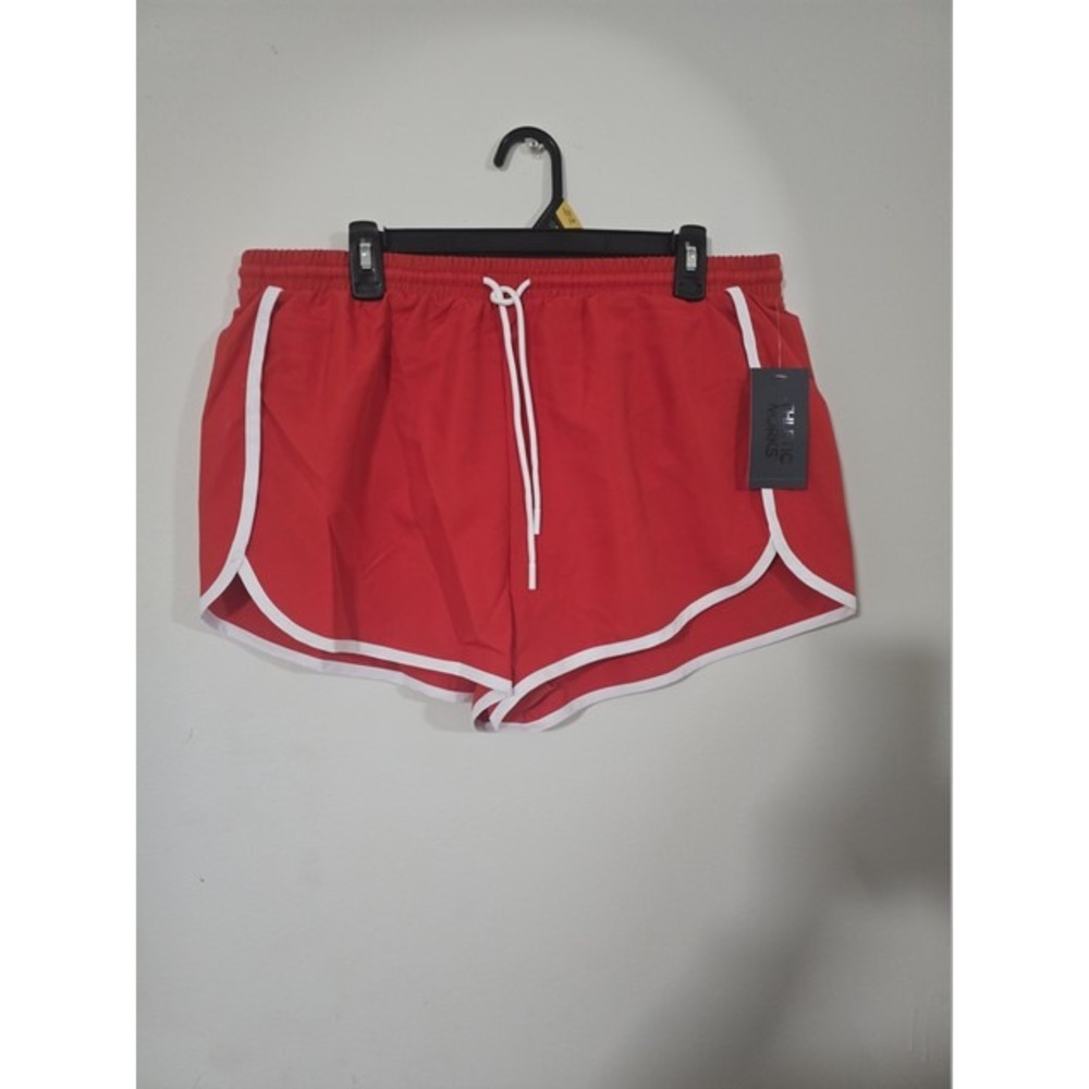 Athletic Works Womens Red Dolphin Running Shorts White Trim Size L 12-14 NWT